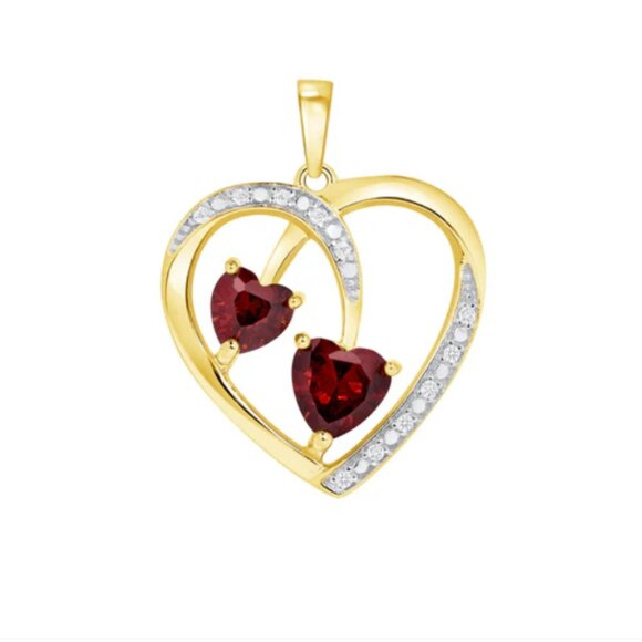 Jewelry - Silver 925 Rhodium Plated Red Cubic Zirconia Heart Pendant